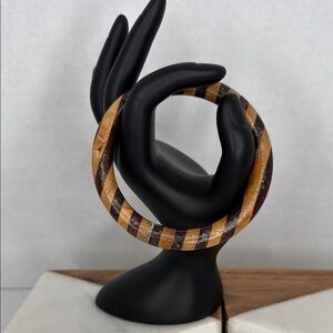 Vintage Estate Brown and Tan Striped Wooden Bracelet Lot C49